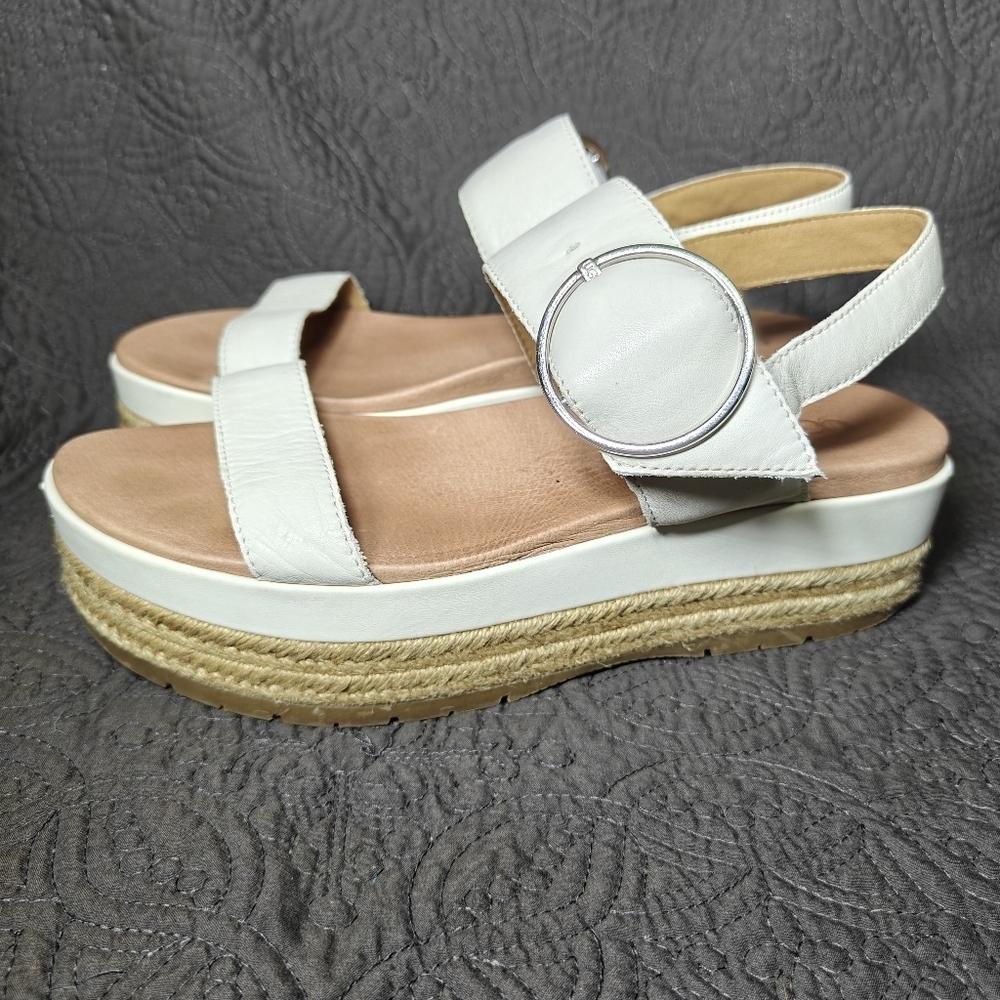 UGG April Espadrille Cream Buckle Platform Wedge Sandal Women's Shoe Size 10
